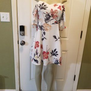 T. Seban White Floral Print Mini Dress, XL, NWT